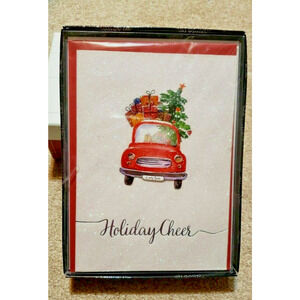 New Red Truck Christmas Glitter Cards Boxed 8 Handmade w/Envelopes 3D Die Cut